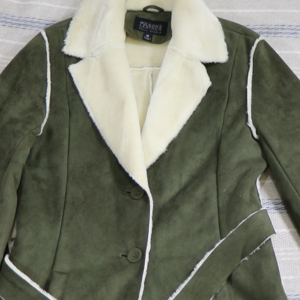 WILSON'S LEATHER Pelle Studio Olive Suede Coat Vtg - Picture 2 of 8